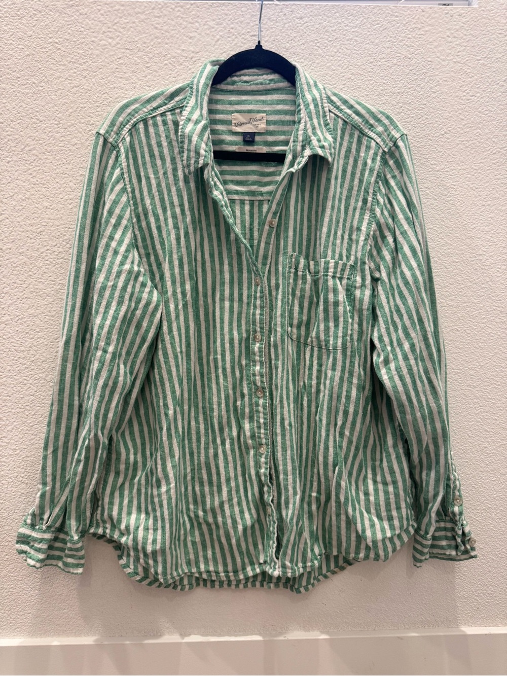 Universal Thread green and white striped long-sleeve button-down shirt